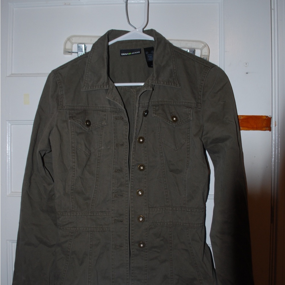 Dkny Green Utility Jacket with Collared Neckline